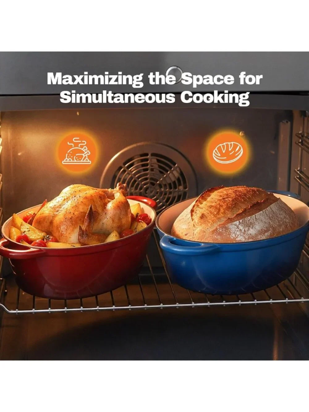4.5QT Non-Stick Enameled Cast Iron Oval Dutch Oven Pot with Lid for Baking
